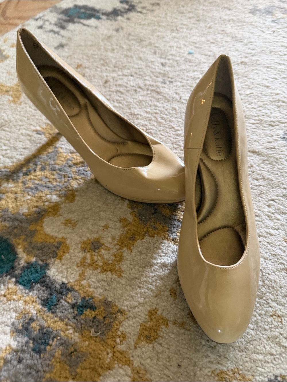 Kelly & Katie Beige Patent Round-Toe Heels